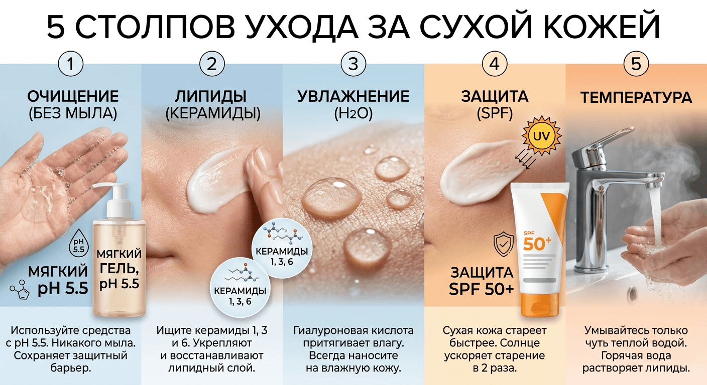Сухая кожа - схема ухода